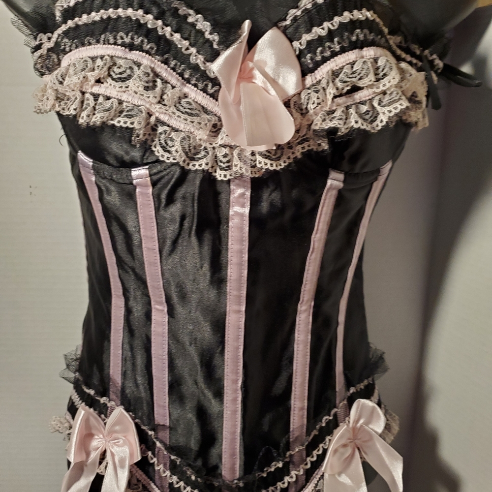 Stripe Bowknot Satin Lace Trim Bodice Corset